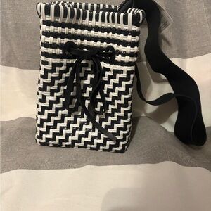 Elegant Black and White Woven Crossbody Bag
